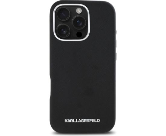 Karl Lagerfeld Saffiano Full Wrapped Elongated Metal Logo MagSafe Aizsargapvalks priekš iPhone 16 Pro / melns Neoriģinālie Maciņi