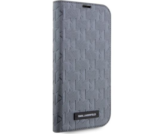 Karl Lagerfeld KLBKP14XSAKLHPG Saffiano Monogram Book Case Aizsargapvalks priekš iPhone 14 Pro Max 6.7" / sudraba Neoriģinālie Maciņi