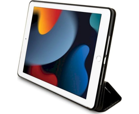 Karl Lagerfeld KLFC10SAKHPKK Aizsargapvalks priekš iPad 10.2" Folio Magnet Allover Cover Saffiano Monogram Iko / melns Maki Planšetdatoriem