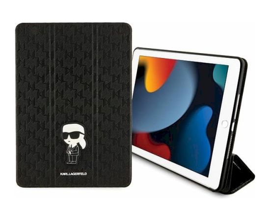 Karl Lagerfeld KLFC10SAKHPKK Aizsargapvalks priekš iPad 10.2" Folio Magnet Allover Cover Saffiano Monogram Iko / melns Maki Planšetdatoriem