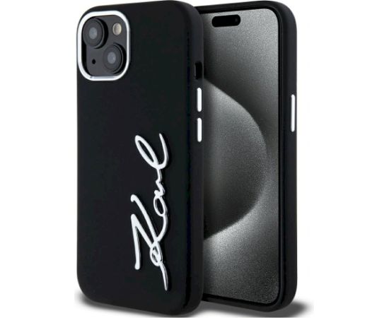 Karl Lagerfeld Silicone Metal Script Logo Case Aizsargapvalks priekš iPhone 15 / melns Neoriģinālie Maciņi