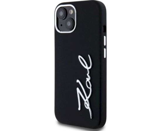 Karl Lagerfeld Silicone Metal Script Logo Case Aizsargapvalks priekš iPhone 15 / melns Neoriģinālie Maciņi