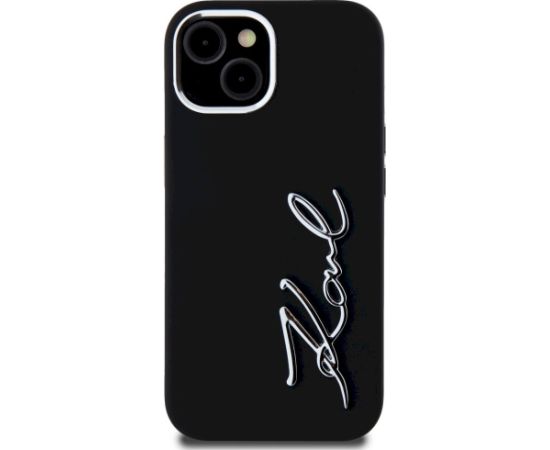 Karl Lagerfeld Silicone Metal Script Logo Case Aizsargapvalks priekš iPhone 15 / melns Neoriģinālie Maciņi