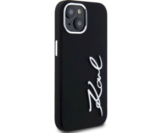 Karl Lagerfeld Silicone Metal Script Logo Case Aizsargapvalks priekš iPhone 15 / melns Neoriģinālie Maciņi