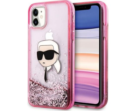 Karl Lagerfeld KLHCN61LNKHCP Hardcase Glitter Karl Head Aizsargapvalks priekš iPhone 11/XR / rozā Neoriģinālie Maciņi