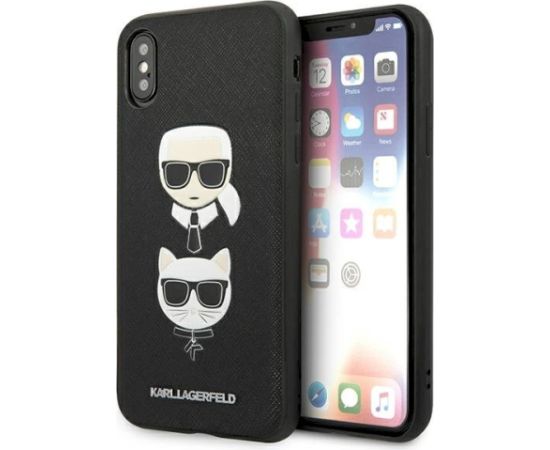 Karl Lagerfeld KLHCI65SAKICKCBK Saffiano Karl&Choupette Head Aizsargapvalks priekš iPhone XS Max / melns Neoriģinālie Maciņi