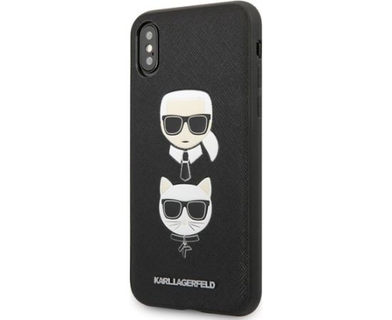 Karl Lagerfeld KLHCI65SAKICKCBK Saffiano Karl&Choupette Head Aizsargapvalks priekš iPhone XS Max / melns Neoriģinālie Maciņi