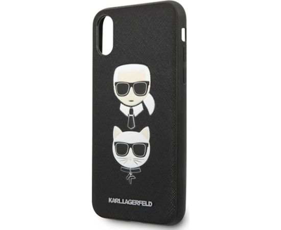Karl Lagerfeld KLHCI65SAKICKCBK Saffiano Karl&Choupette Head Aizsargapvalks priekš iPhone XS Max / melns Neoriģinālie Maciņi