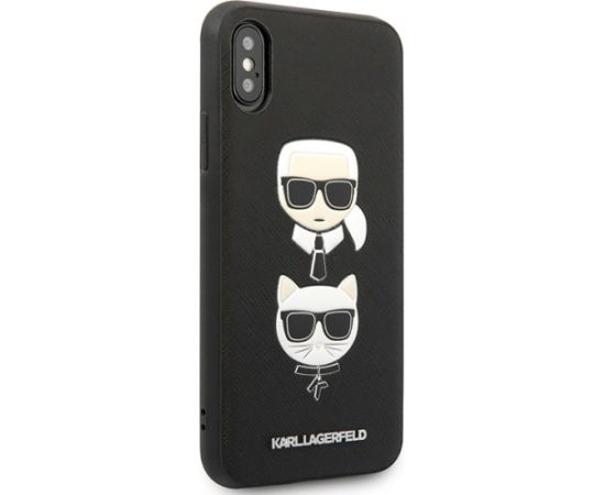 Karl Lagerfeld KLHCI65SAKICKCBK Saffiano Karl&Choupette Head Aizsargapvalks priekš iPhone XS Max / melns Neoriģinālie Maciņi
