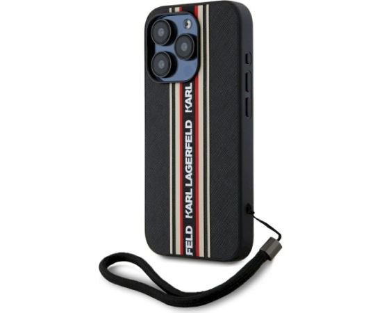 Karl Lagerfeld Saffiano Athleisure Stripes Cord Aizsargapvalks priekš iPhone 15 Pro Max / sarkans Neoriģinālie Maciņi