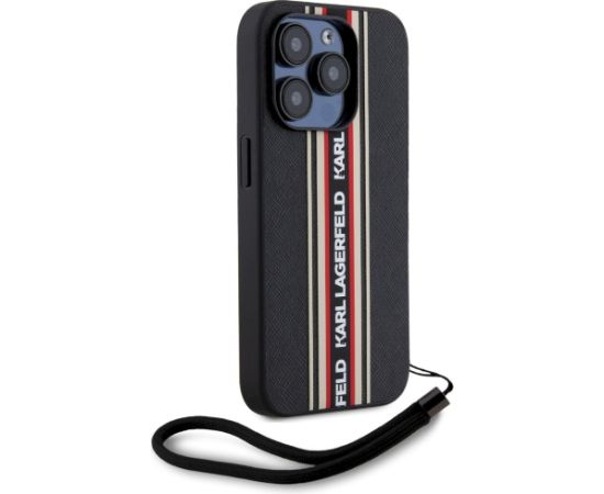 Karl Lagerfeld Saffiano Athleisure Stripes Cord Aizsargapvalks priekš iPhone 15 Pro Max / sarkans Neoriģinālie Maciņi
