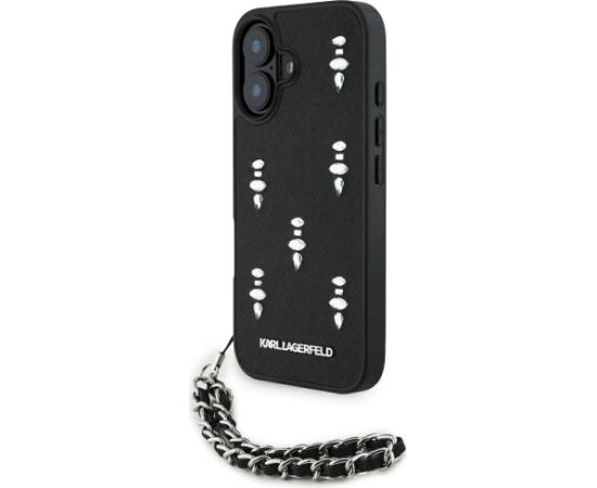Karl Lagerfeld Saffiano Crystals w/Chain Case Aizsargapvalks priekš iPhone 16 / melns Neoriģinālie Maciņi