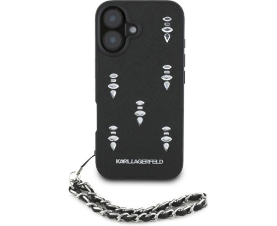 Karl Lagerfeld Saffiano Crystals w/Chain Case Aizsargapvalks priekš iPhone 16 / melns Neoriģinālie Maciņi