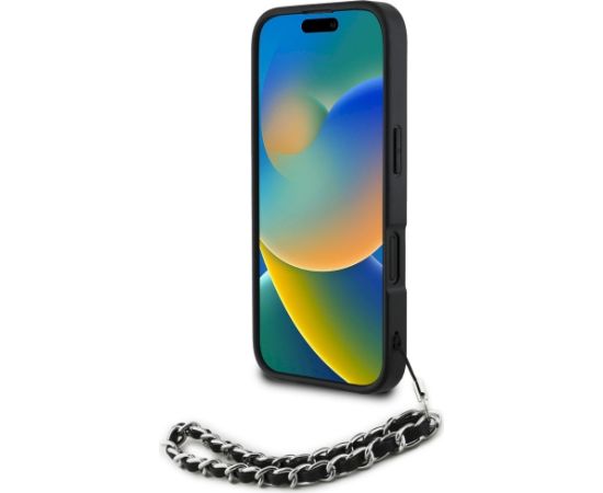 Karl Lagerfeld Saffiano Crystals w/Chain Case Aizsargapvalks priekš iPhone 16 / melns Neoriģinālie Maciņi