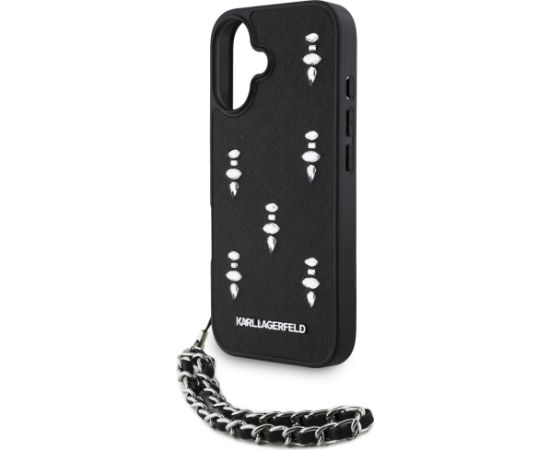 Karl Lagerfeld Saffiano Crystals w/Chain Case Aizsargapvalks priekš iPhone 16 / melns Neoriģinālie Maciņi