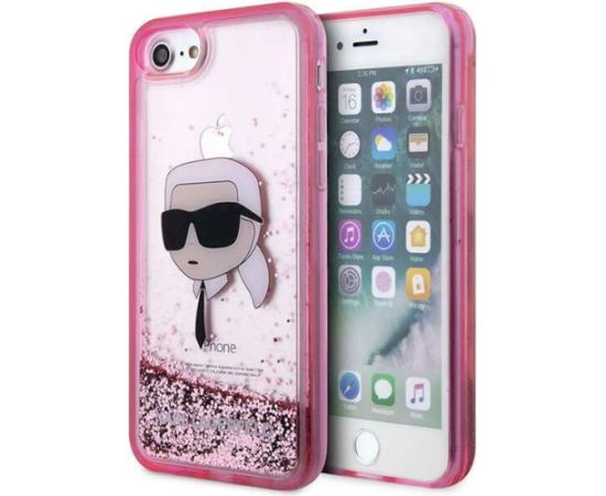Karl Lagerfeld KLHCI8LNKHCP Hardcase Glitter Karl Head Aizsargapvalks priekš iPhone 7/8/SE 2020 / SE 2022 / rozā Neoriģinālie Maciņi