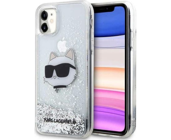 Karl Lagerfeld KLHCN61LNCHCS Aizsargapvalks priekš Glitter Choupette Head iPhone 11/XR / sudraba Neoriģinālie Maciņi