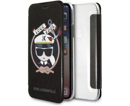 Karl Lagerfeld KLFLBKPXKSB Book Case Signature Glitter Aizsargapvalks priekš iPhone X/Xs / melns Neoriģinālie Maciņi