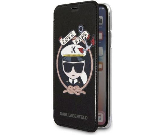 Karl Lagerfeld KLFLBKPXKSB Book Case Signature Glitter Aizsargapvalks priekš iPhone X/Xs / melns Neoriģinālie Maciņi
