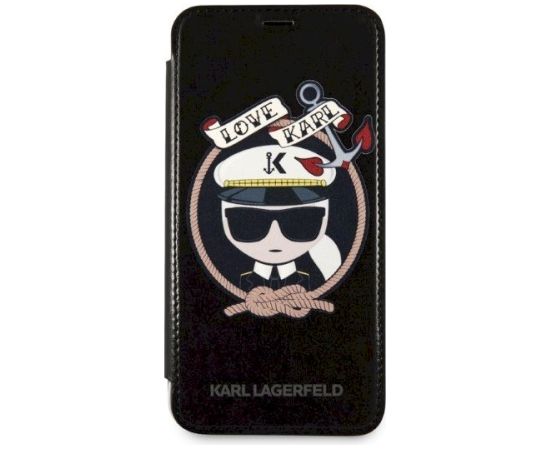 Karl Lagerfeld KLFLBKPXKSB Book Case Signature Glitter Aizsargapvalks priekš iPhone X/Xs / melns Neoriģinālie Maciņi