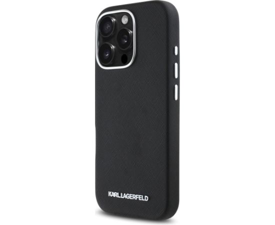 Karl Lagerfeld Saffiano Full Wrapped Elongated Metal Logo MagSafe Aizsargapvalks priekš iPhone 16 Pro Max / melns Neoriģinālie Maciņi
