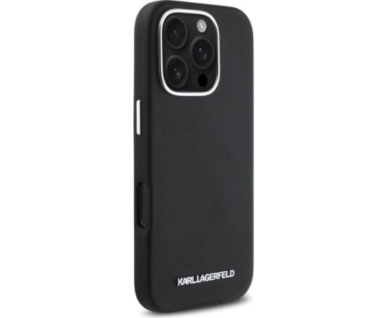 Karl Lagerfeld Saffiano Full Wrapped Elongated Metal Logo MagSafe Aizsargapvalks priekš iPhone 16 Pro Max / melns Neoriģinālie Maciņi