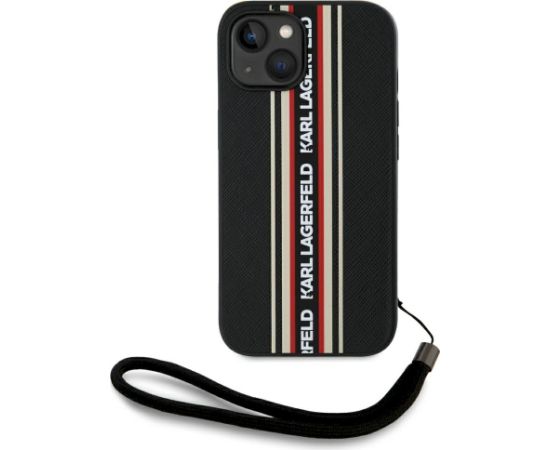 Karl Lagerfeld Saffiano Athleisure Stripes Cord Aizsargapvalks priekš iPhone 15 / sarkans Neoriģinālie Maciņi