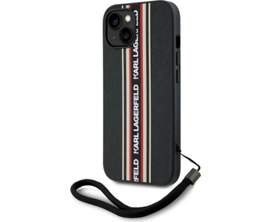 Karl Lagerfeld Saffiano Athleisure Stripes Cord Aizsargapvalks priekš iPhone 15 / sarkans Neoriģinālie Maciņi