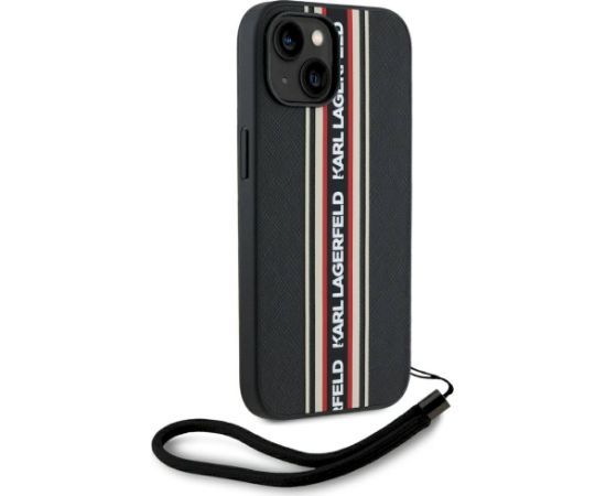 Karl Lagerfeld Saffiano Athleisure Stripes Cord Aizsargapvalks priekš iPhone 15 / sarkans Neoriģinālie Maciņi