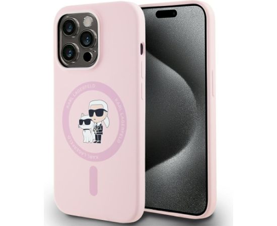 Karl Lagerfeld Silicone Karl&Choupette MagSafe Case Aizsargapvalks priekš iPhone 14 Pro Max / rozā Neoriģinālie Maciņi