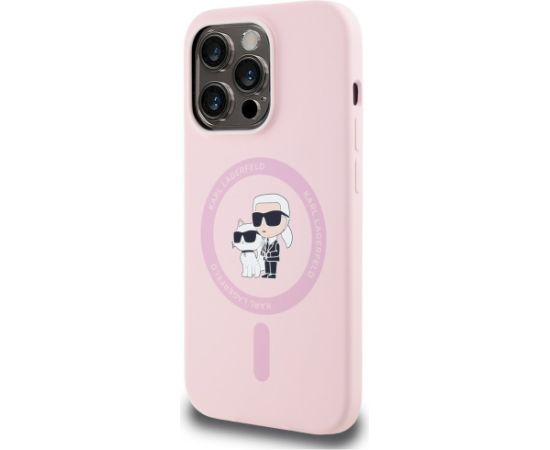 Karl Lagerfeld Silicone Karl&Choupette MagSafe Case Aizsargapvalks priekš iPhone 14 Pro Max / rozā Neoriģinālie Maciņi