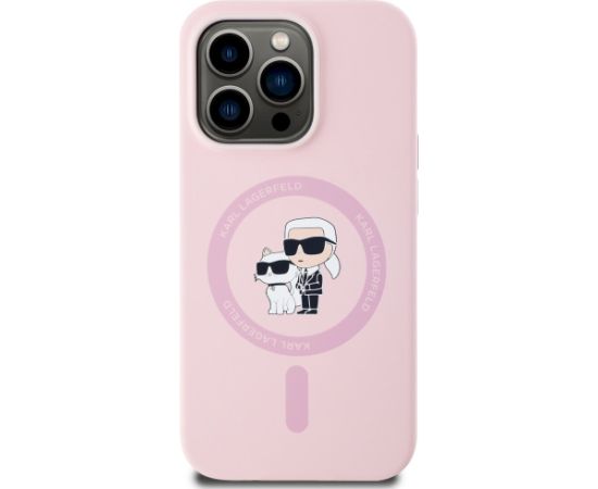 Karl Lagerfeld Silicone Karl&Choupette MagSafe Case Aizsargapvalks priekš iPhone 14 Pro Max / rozā Neoriģinālie Maciņi