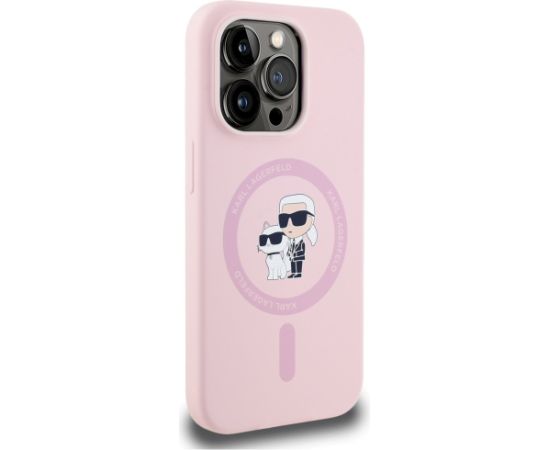 Karl Lagerfeld Silicone Karl&Choupette MagSafe Case Aizsargapvalks priekš iPhone 14 Pro Max / rozā Neoriģinālie Maciņi