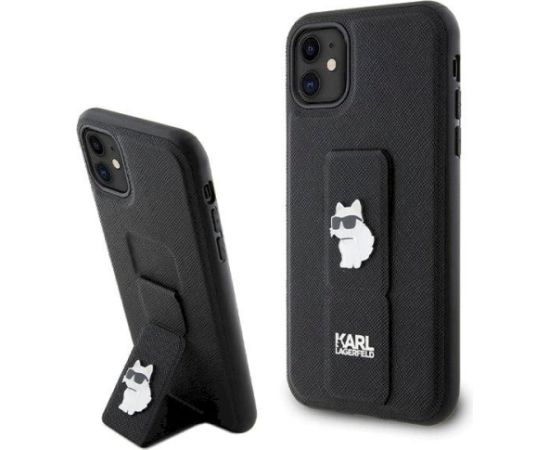 Karl Lagerfeld KLHCN61GSACHPK Gripstand Saffiano Choupette Aizsargapvalks priekš iPhone 11/Xr 6.1" / melns Neoriģinālie Maciņi