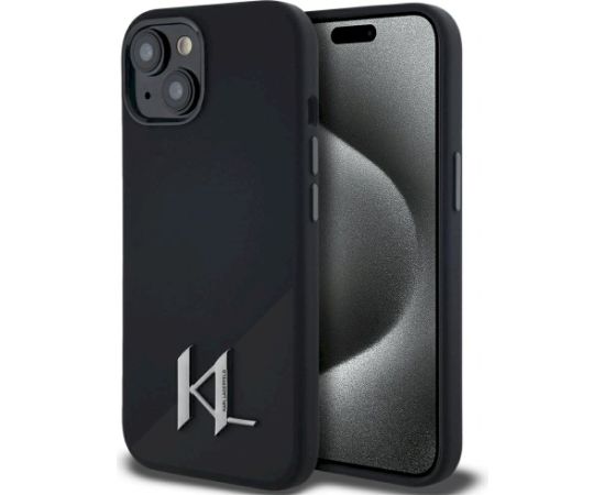 Karl Lagerfeld Silicone Shadow Metal Initial MagSafe Aizsargapvalks priekš iPhone 15 / melns Neoriģinālie Maciņi