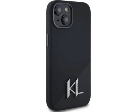 Karl Lagerfeld Silicone Shadow Metal Initial MagSafe Aizsargapvalks priekš iPhone 15 / melns Neoriģinālie Maciņi