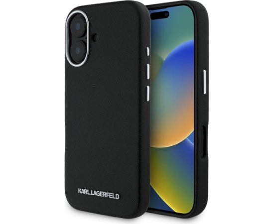 Karl Lagerfeld Saffiano Full Wrapped Elongated Metal Logo MagSafe Aizsargapvalks priekš iPhone 16 / melns Neoriģinālie Maciņi