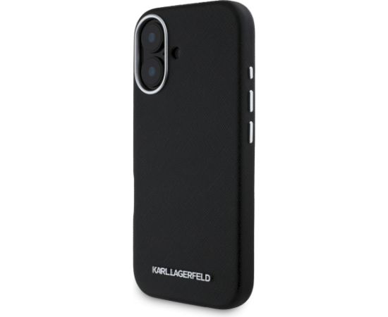 Karl Lagerfeld Saffiano Full Wrapped Elongated Metal Logo MagSafe Aizsargapvalks priekš iPhone 16 / melns Neoriģinālie Maciņi