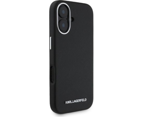 Karl Lagerfeld Saffiano Full Wrapped Elongated Metal Logo MagSafe Aizsargapvalks priekš iPhone 16 / melns Neoriģinālie Maciņi