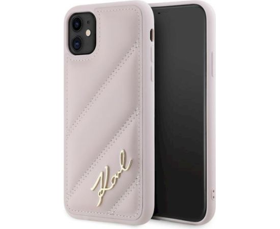Karl Lagerfeld KLHCN61PQDSMGP Diagonal Quilted Script Aizsargapvalks priekš iPhone 11 / Xr 6.1" / rozā Neoriģinālie Maciņi