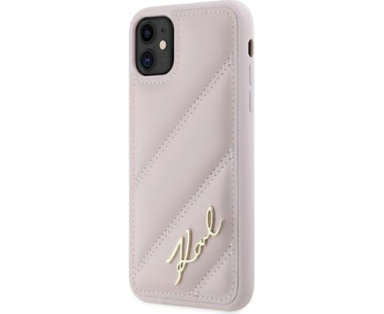 Karl Lagerfeld KLHCN61PQDSMGP Diagonal Quilted Script Aizsargapvalks priekš iPhone 11 / Xr 6.1" / rozā Neoriģinālie Maciņi