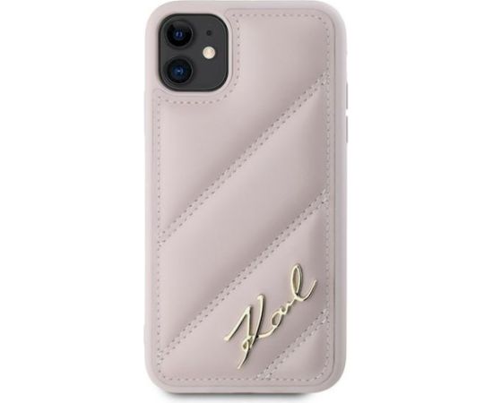 Karl Lagerfeld KLHCN61PQDSMGP Diagonal Quilted Script Aizsargapvalks priekš iPhone 11 / Xr 6.1" / rozā Neoriģinālie Maciņi
