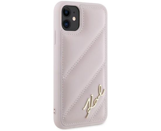 Karl Lagerfeld KLHCN61PQDSMGP Diagonal Quilted Script Aizsargapvalks priekš iPhone 11 / Xr 6.1" / rozā Neoriģinālie Maciņi