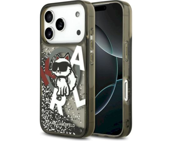 Karl Lagerfeld Liquid Glitter Choupette Logo MagSafe Case Aizsargapvalks priekš iPhone 17 Pro / melns Neoriģinālie Maciņi
