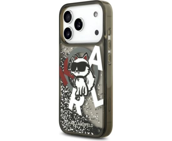 Karl Lagerfeld Liquid Glitter Choupette Logo MagSafe Case Aizsargapvalks priekš iPhone 17 Pro / melns Neoriģinālie Maciņi