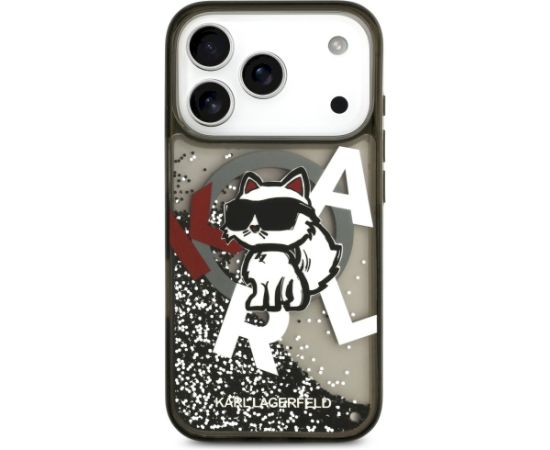 Karl Lagerfeld Liquid Glitter Choupette Logo MagSafe Case Aizsargapvalks priekš iPhone 17 Pro / melns Neoriģinālie Maciņi