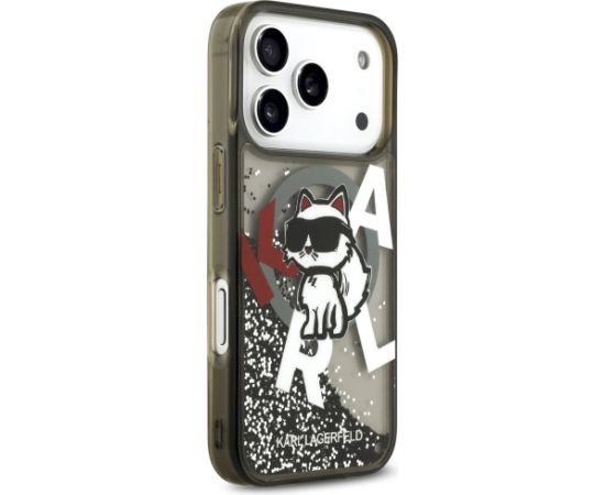 Karl Lagerfeld Liquid Glitter Choupette Logo MagSafe Case Aizsargapvalks priekš iPhone 17 Pro / melns Neoriģinālie Maciņi