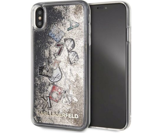 Karl Lagerfeld KLHCI65KSICGO Iconic Liquid Glitter Aizsargapvalks priekš iPhone Xs Max / zelta Neoriģinālie Maciņi