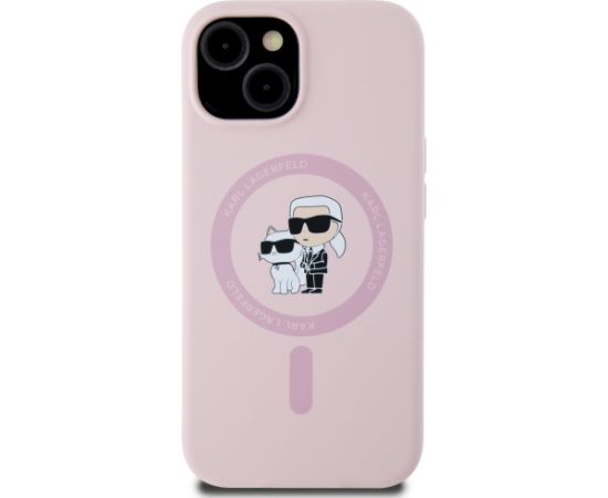 Karl Lagerfeld Silicone Karl&Choupette MagSafe Case Aizsargapvalks priekš iPhone 15 / rozā Neoriģinālie Maciņi