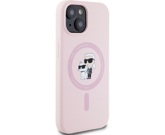 Karl Lagerfeld Silicone Karl&Choupette MagSafe Case Aizsargapvalks priekš iPhone 15 / rozā Neoriģinālie Maciņi